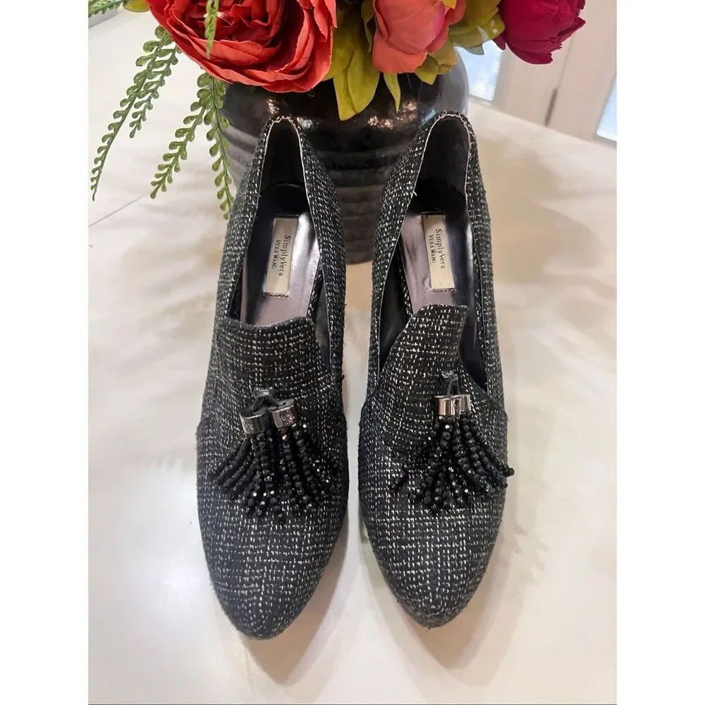 Simply Vera Vera Wang Women's Beaded Tassel High Heel Platform Pumps Black Sz 10